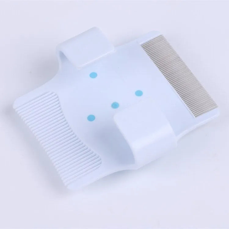 Blue multifunctional pet comb grooming tool showing compact 8.5 cm design with hair removal and massage features