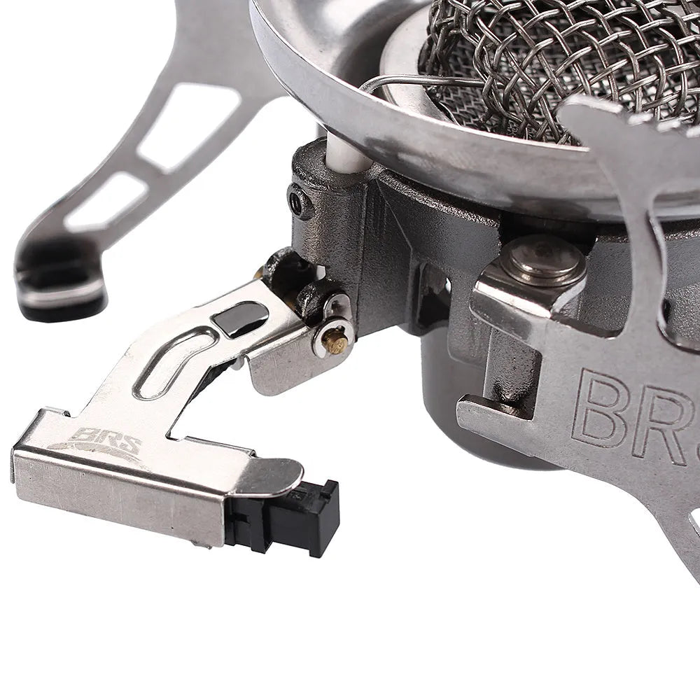 BRS-15 silver outdoor camping gas stove with stainless steel burner and copper alloy gas connections
