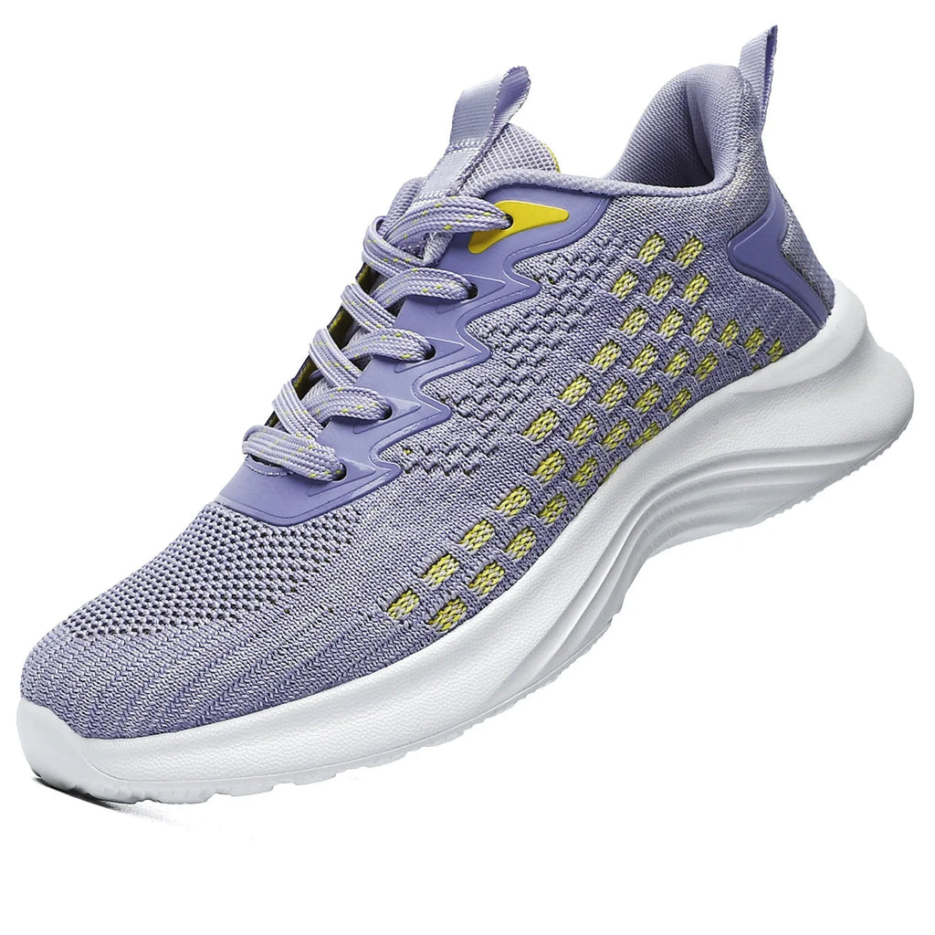 Women's Lavender Purple Flyknit running shoes with striped mesh design and EVA sole