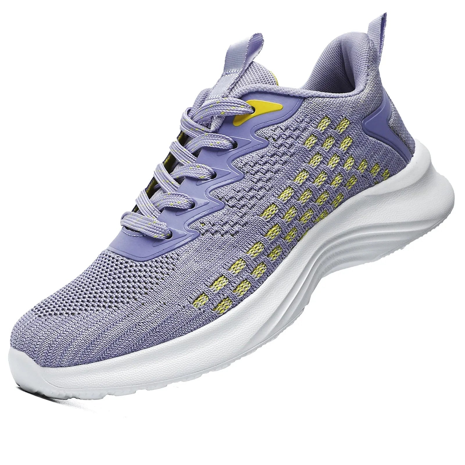 Women's Lavender Purple Flyknit running shoes with striped mesh design and EVA sole