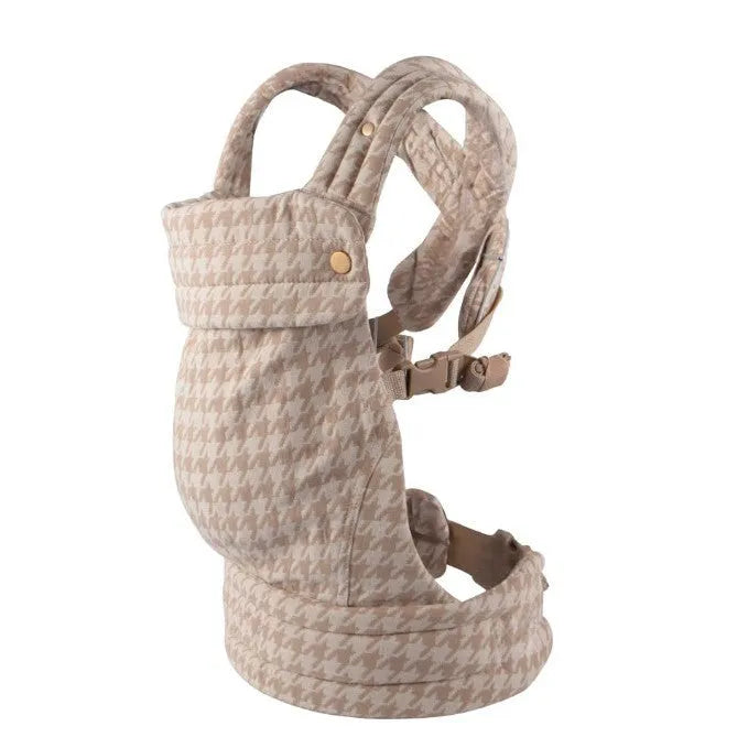 Baby multi-functional adjustable shoulder strap carrier in Champagne houndstooth colour on white background