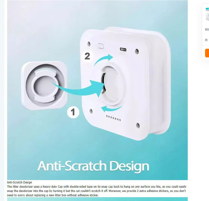 White DownyPaws smart cat litter deodoriser unit measuring 9.2cm with USB charging port