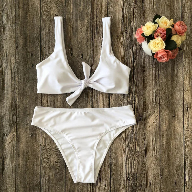 Women's pure colour polyester bikini swimsuit in European American style