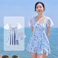 Sea Salt Blue women's one-piece swimsuit with floral pattern for swimming.