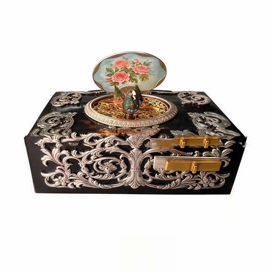 3D retro bird music box in gold, silver, or black, measuring 9.8 x 6.4 x 3.6 cm