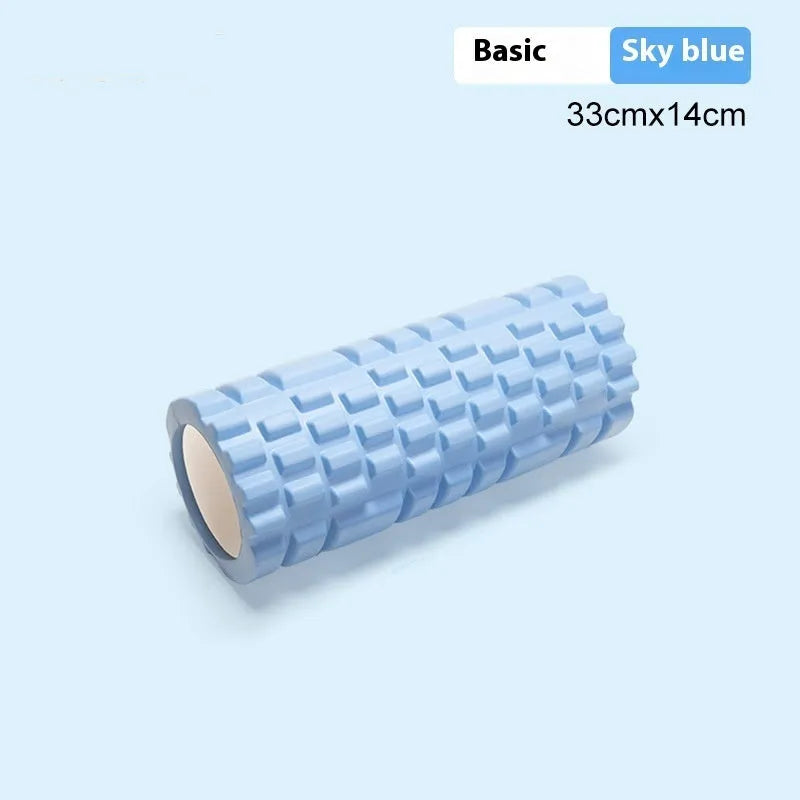 EVA foam roller in assorted colours showing different diameter sizes for fitness recovery.