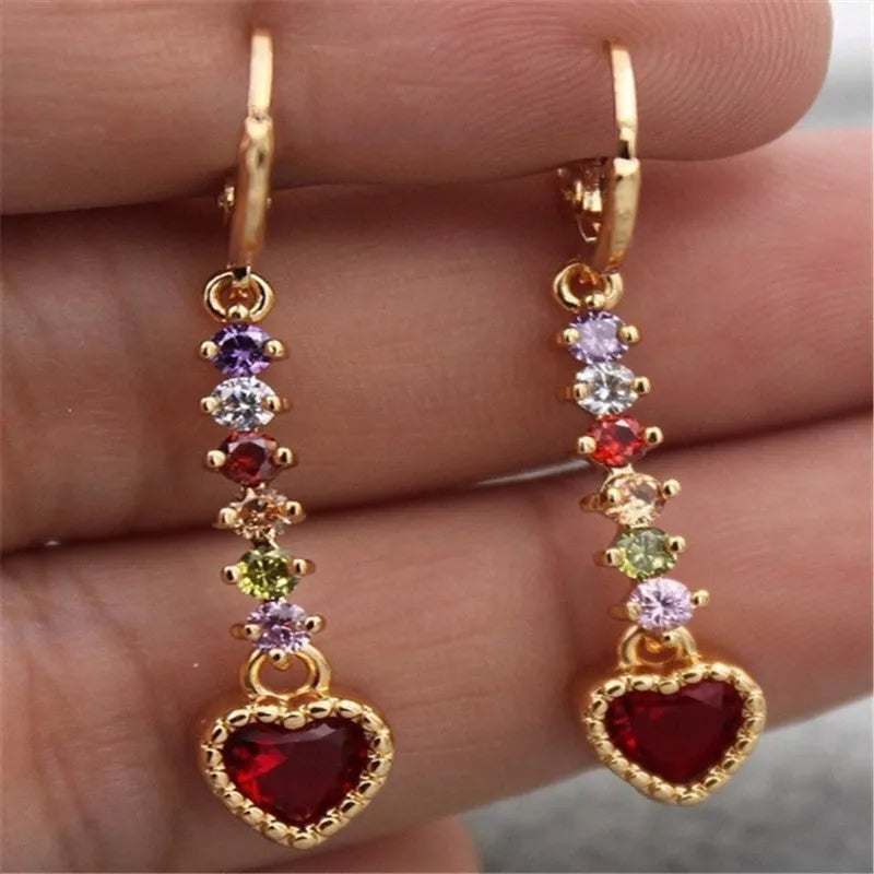 Heart-shaped women's earrings with electroplated gold finish on alloy base