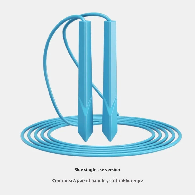 Plastic handle fitness skipping rope in blue colour, showing 2.8m PVC rope coiled next to handles.