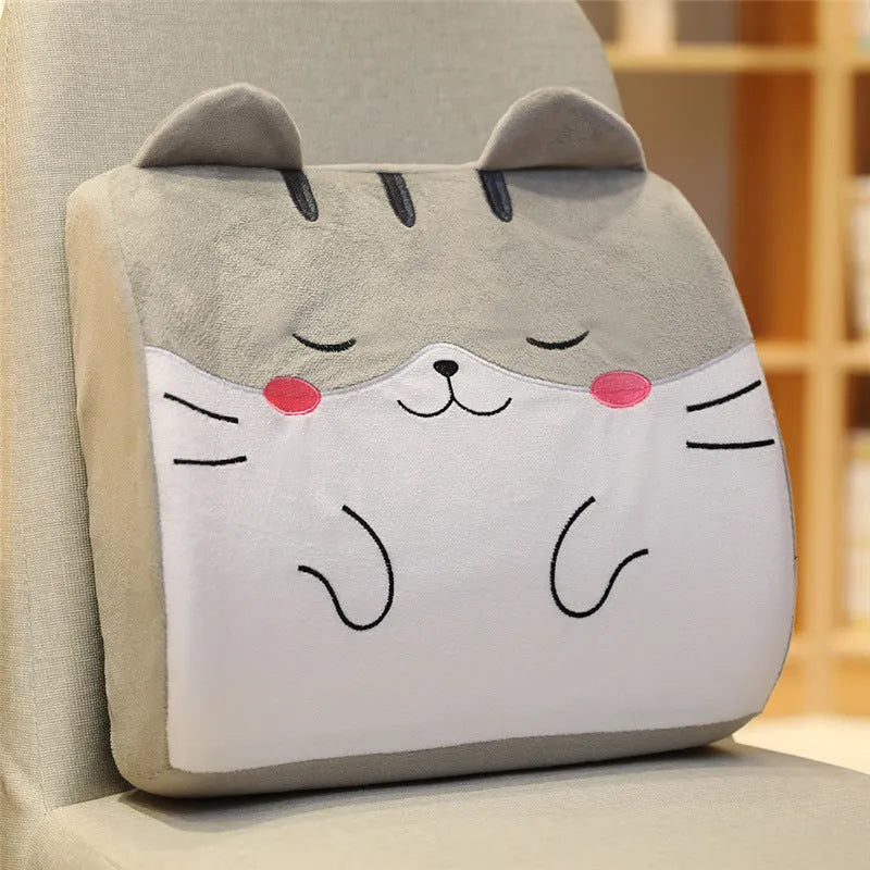 Cartoon memory foam seat cushion with removable cover, shown in Pink Unicorn design on an office chair.