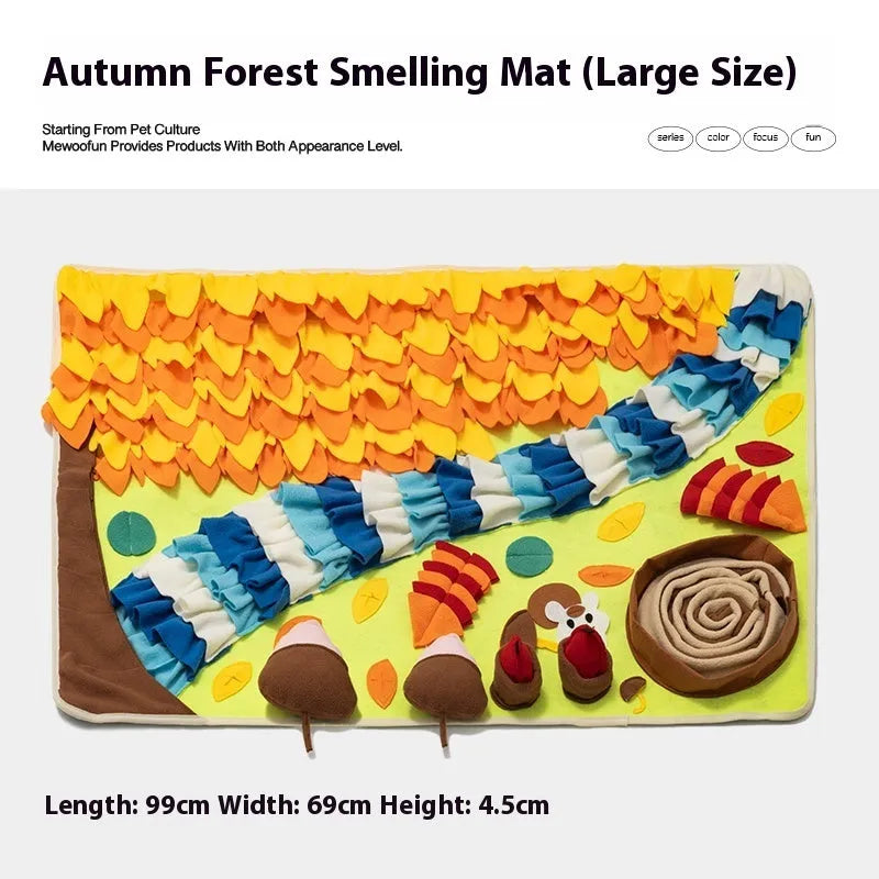 Plastic fabric dog sniffing mat with themed design for treat hiding and canine enrichment