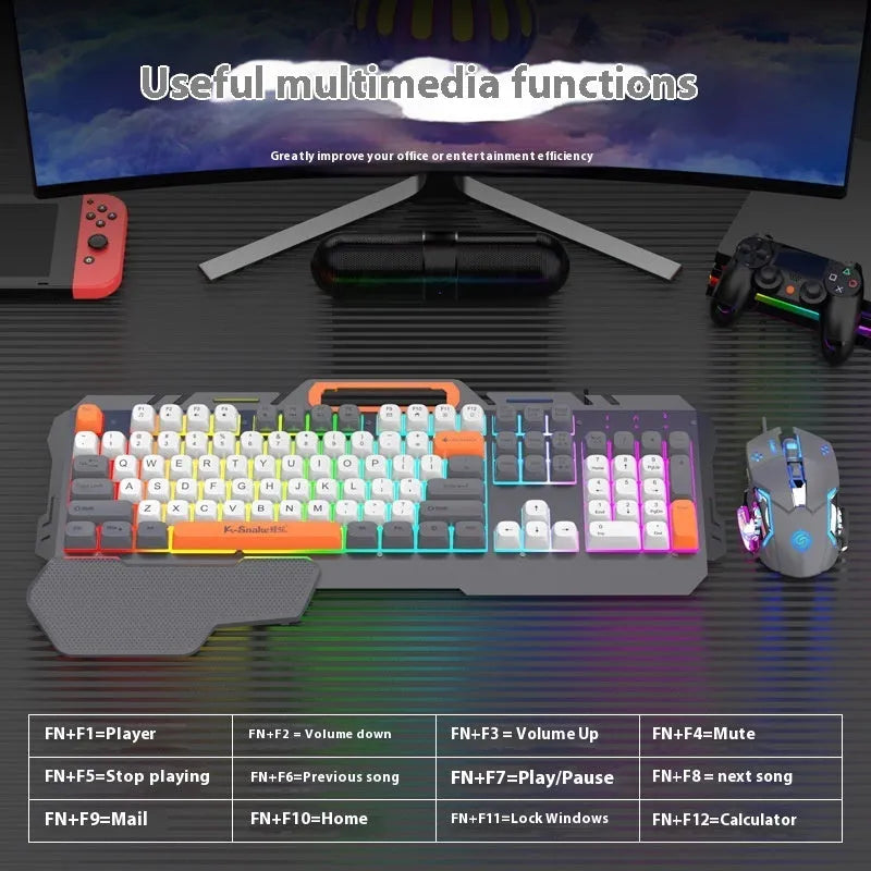 Blue wired gaming keyboard and mouse bundle with backlight and 1.5 metre USB cable