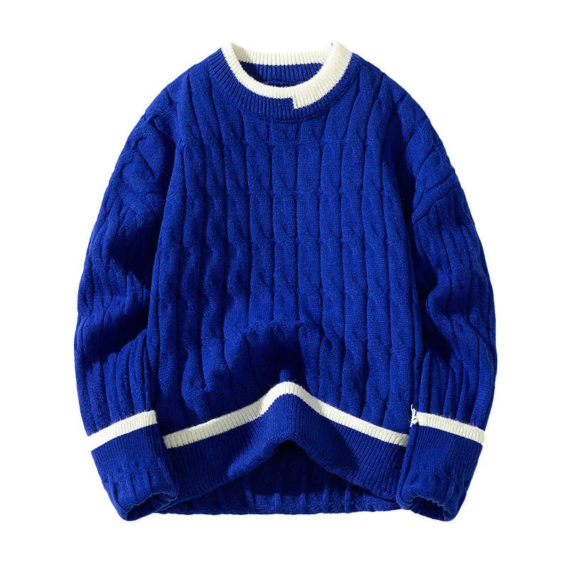Men's two-piece acrylic winter sweater set in loose fit with long sleeves showing colour options