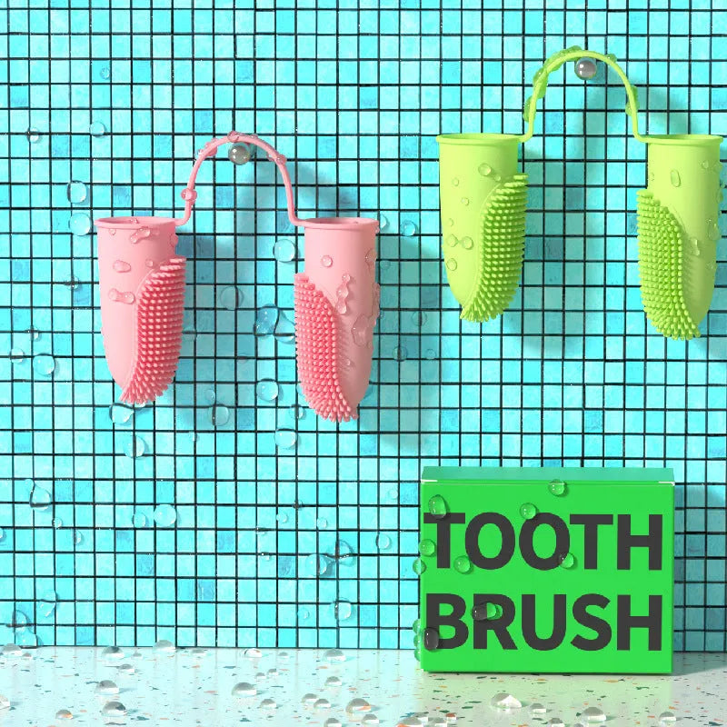 Pet tooth cleaning finger set with double finger toothbrush design in TPR material