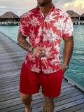 Men's 3D printed Hawaiian pattern short sleeve shirt and matching shorts co-ord set.