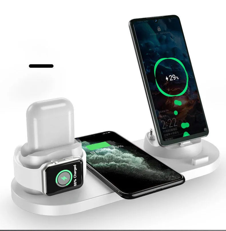 Digital LED alarm clock with night light and magnetic wireless charger in black casing