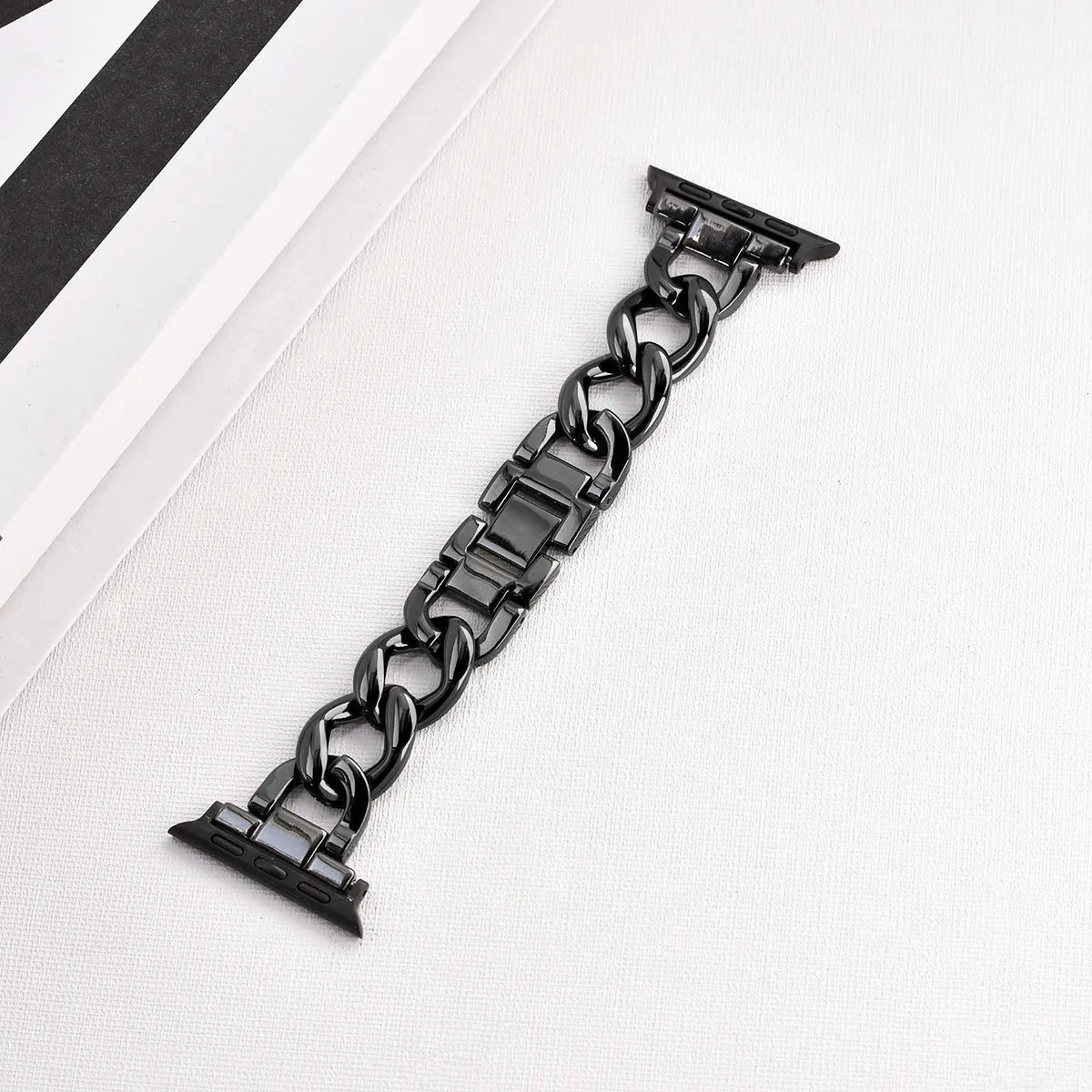 Denim chain metal watch strap for Apple Watch in silver, black, gold, rose gold, or Starlight colour.