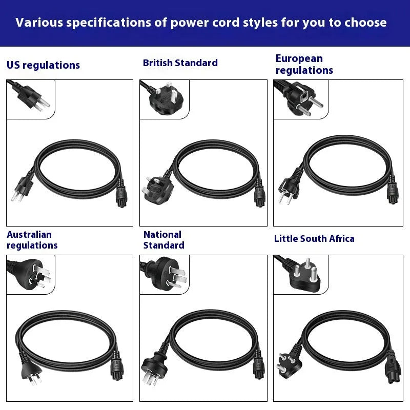 Black 65W laptop Type-C power adapter with multiple international plug cords