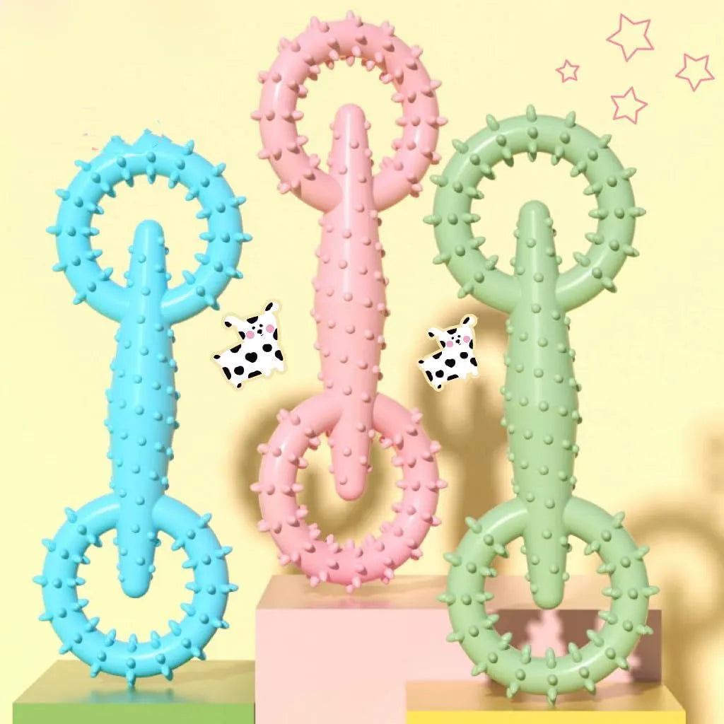Blue TPR ring-shaped dog chew toy for puppy teething on a white background.