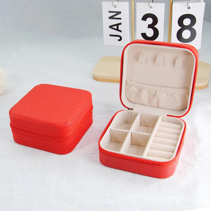 Small leather ins style jewellery box 10x10x5cm cross pattern colours portable storage