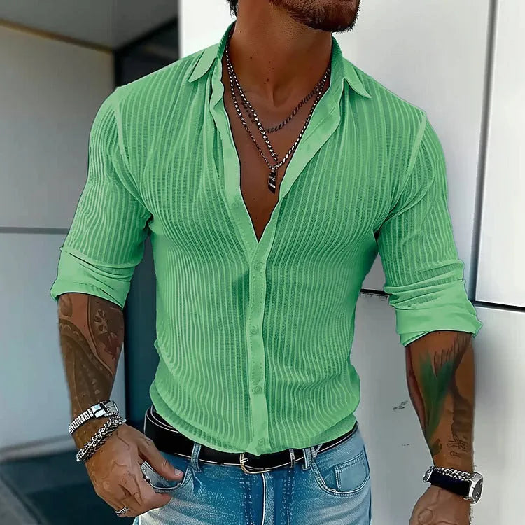 British style striped men's cardigan long sleeve shirt in flat mop cloth fabric