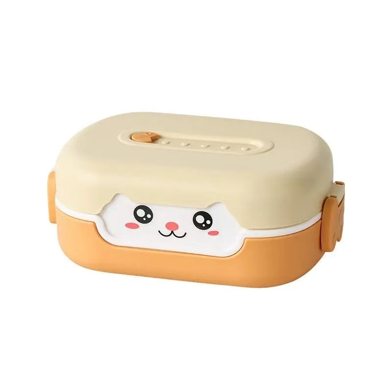 Square divided plastic lunch box with cartoon design in dark blue, orange, or pink-green colours