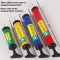 A manual plastic pump for inflating balloons and sports balls, shown in mixed colours.