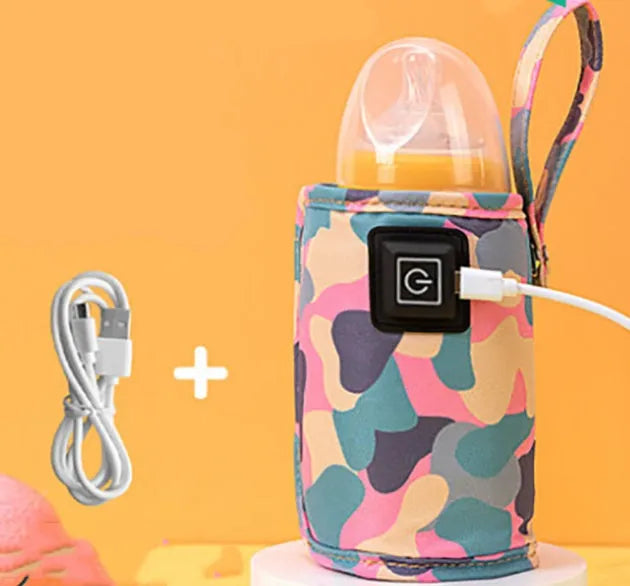 Portable cloth bottle warmer sleeve with silicone alloy heating wire for kids, camouflage pattern, 55-75mm inner diameter