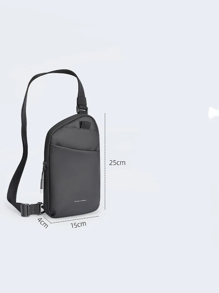 Elegant black men's lightweight crossbody bag made from durable Oxford cloth.