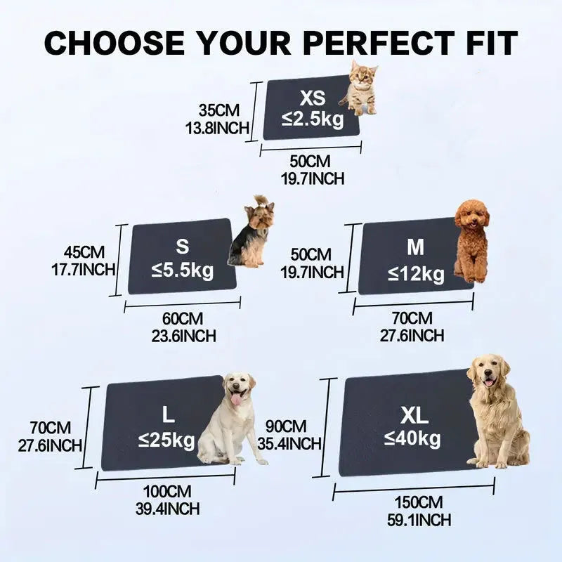 Tan and grey washable dog pee pad on a wooden floor, measuring 18 by 24 inches.