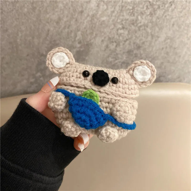 Handmade knitted backpack koala bear design protective sleeve for Apple AirPods charging case