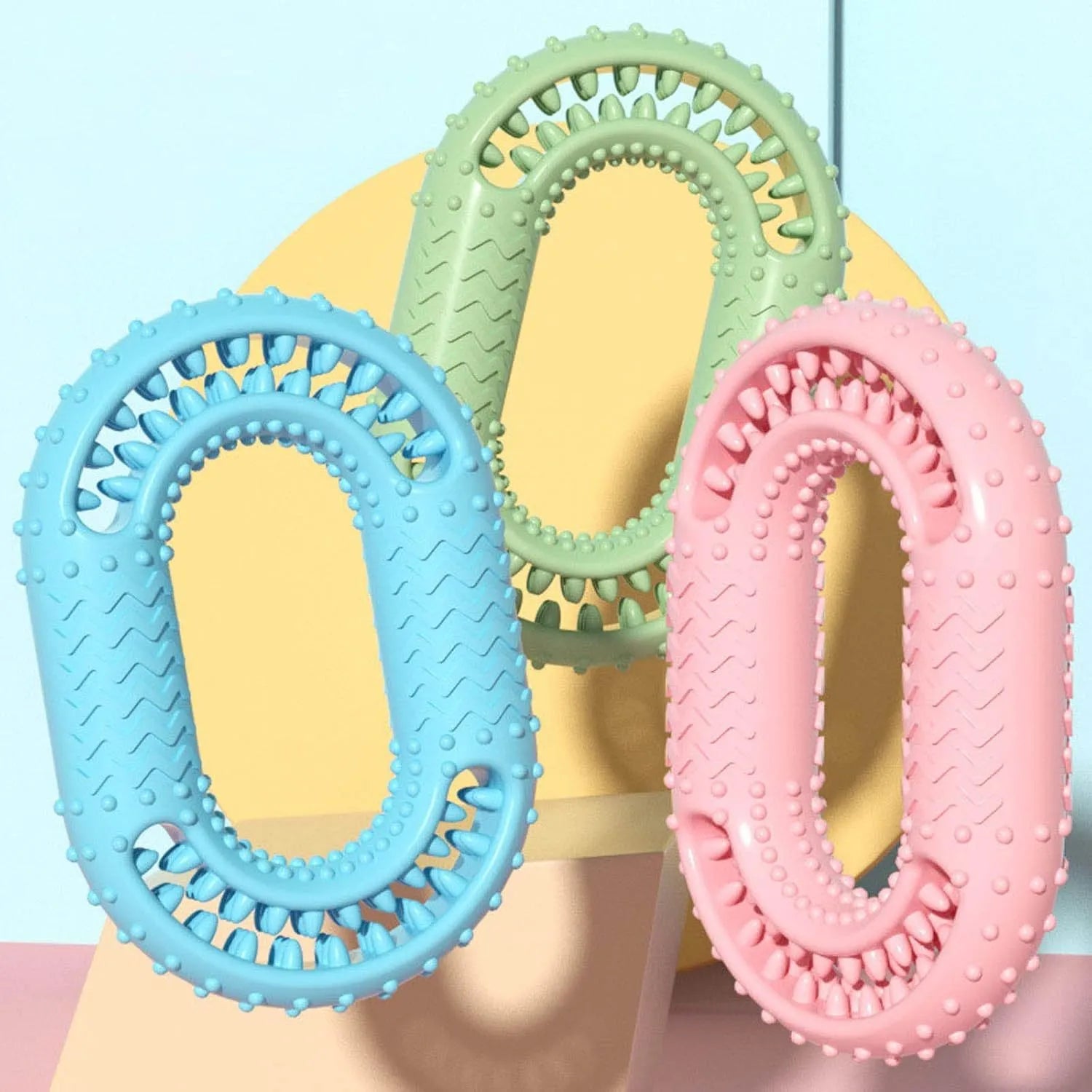 Blue resistant O-ring shaped dog chew toy for aggressive chewers on white background