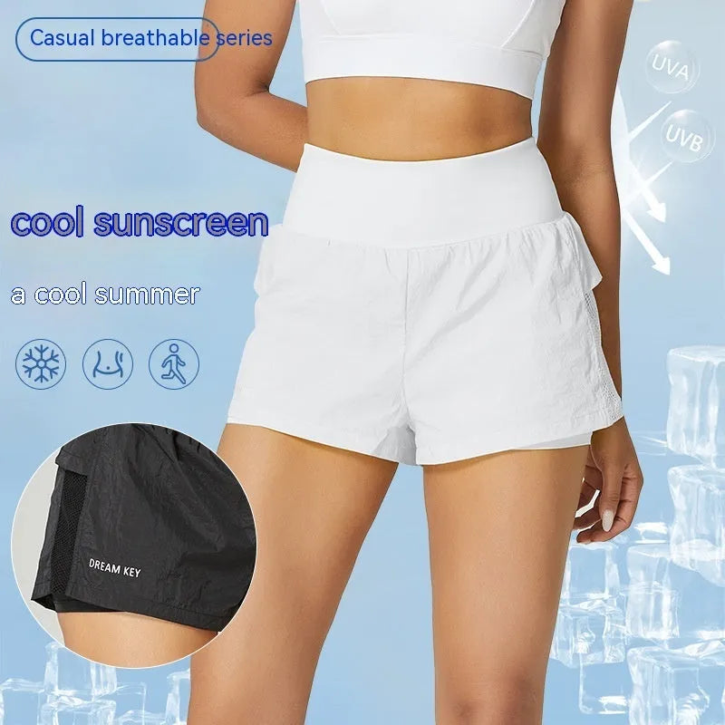 Women's loose cotton-blend quick-dry sports shorts in white, black, blue, yellow, and pink colours