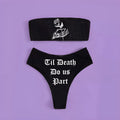 Black rose retro high-waist bikini set with tube top and swimming trunks for adult women