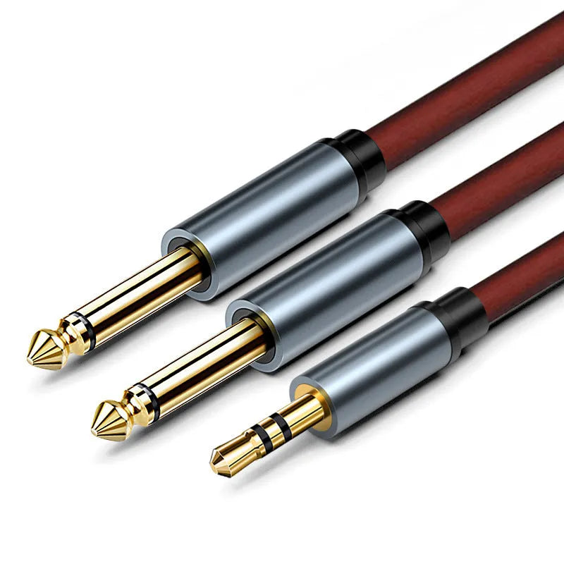 3.5mm to 6.35mm male-to-male stereo audio cable with gold-plated connectors