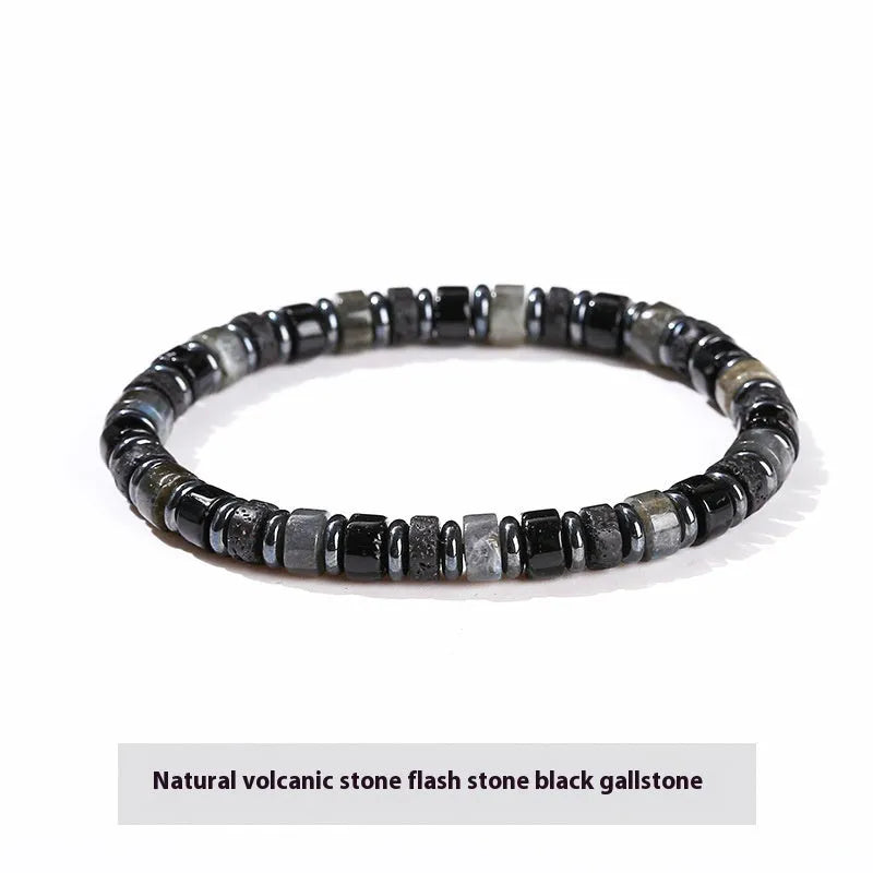 Natural grey haematite bracelet with 6mm geometric beads and blue lapis lazuli spacer option