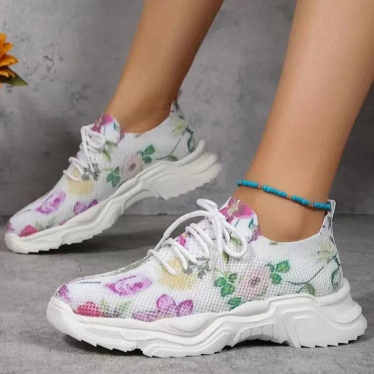 Flyknit casual slip-on running shoes with 3D printed flower design in multiple colours
