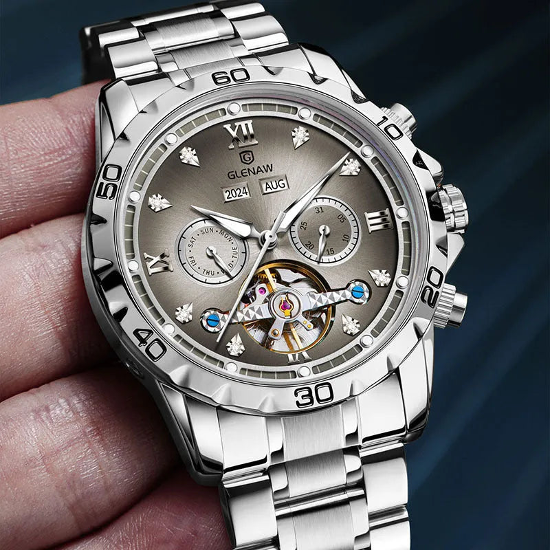 Men's automatic mechanical watch with stainless steel strap and various dial colour options.