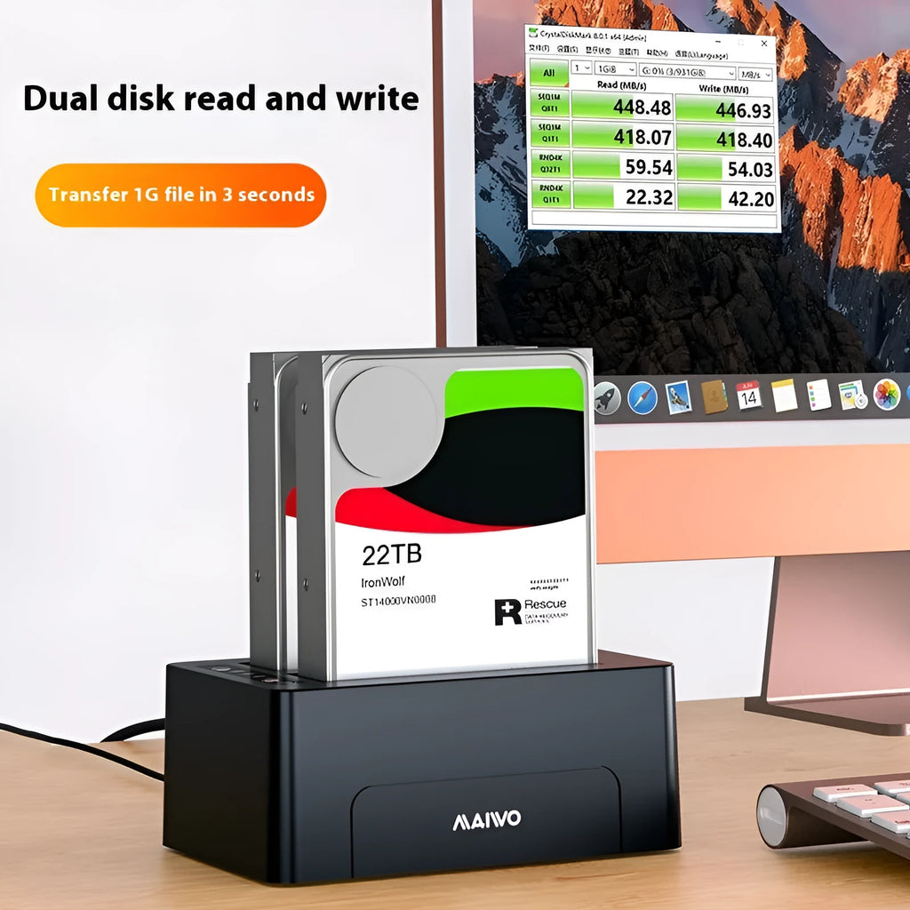 K3082 dual-disk hard disk dock for 2.5 and 3.5-inch SATA drives, ABS plastic housing