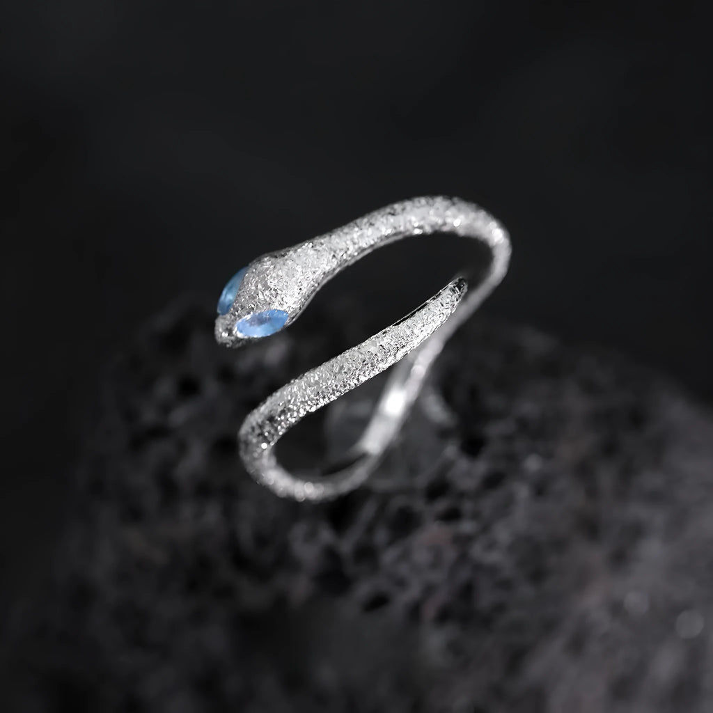 Adjustable sterling silver snake ring with platinum colour finish for women