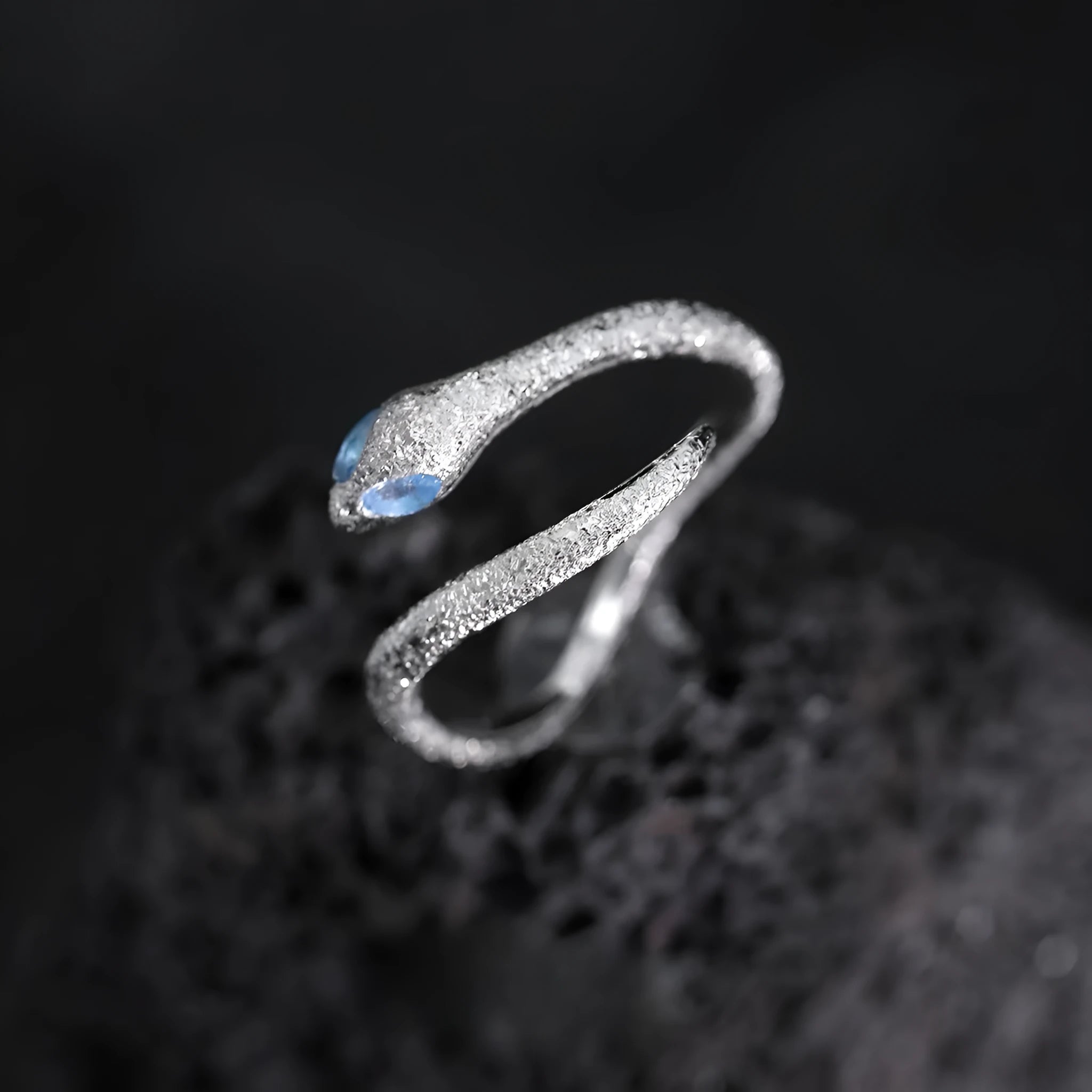 Adjustable sterling silver snake ring with platinum colour finish for women