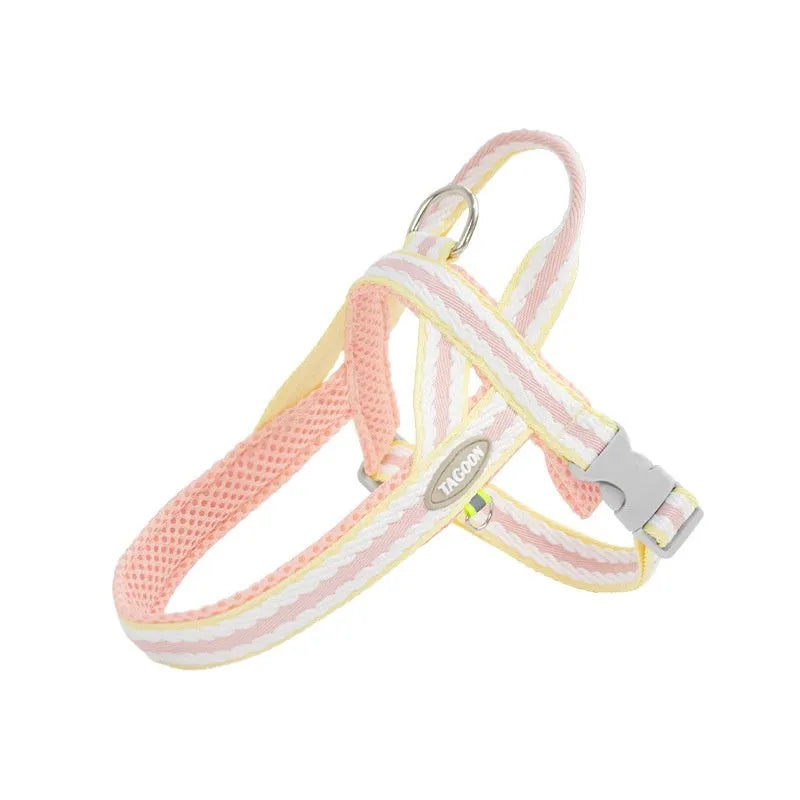 Polyester dog harness with Y-shaped chest strap and integrated hand-holding rope in four colour options