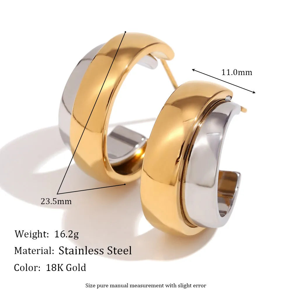 Gold geometric stainless steel jewellery set for women, showing earrings, necklace, and bracelet with electroplated finish.