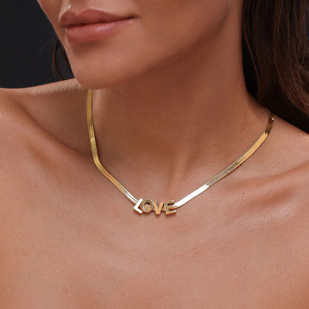 Titanium steel number letter necklace with 40.5cm chain and electroplated gold or silver finish