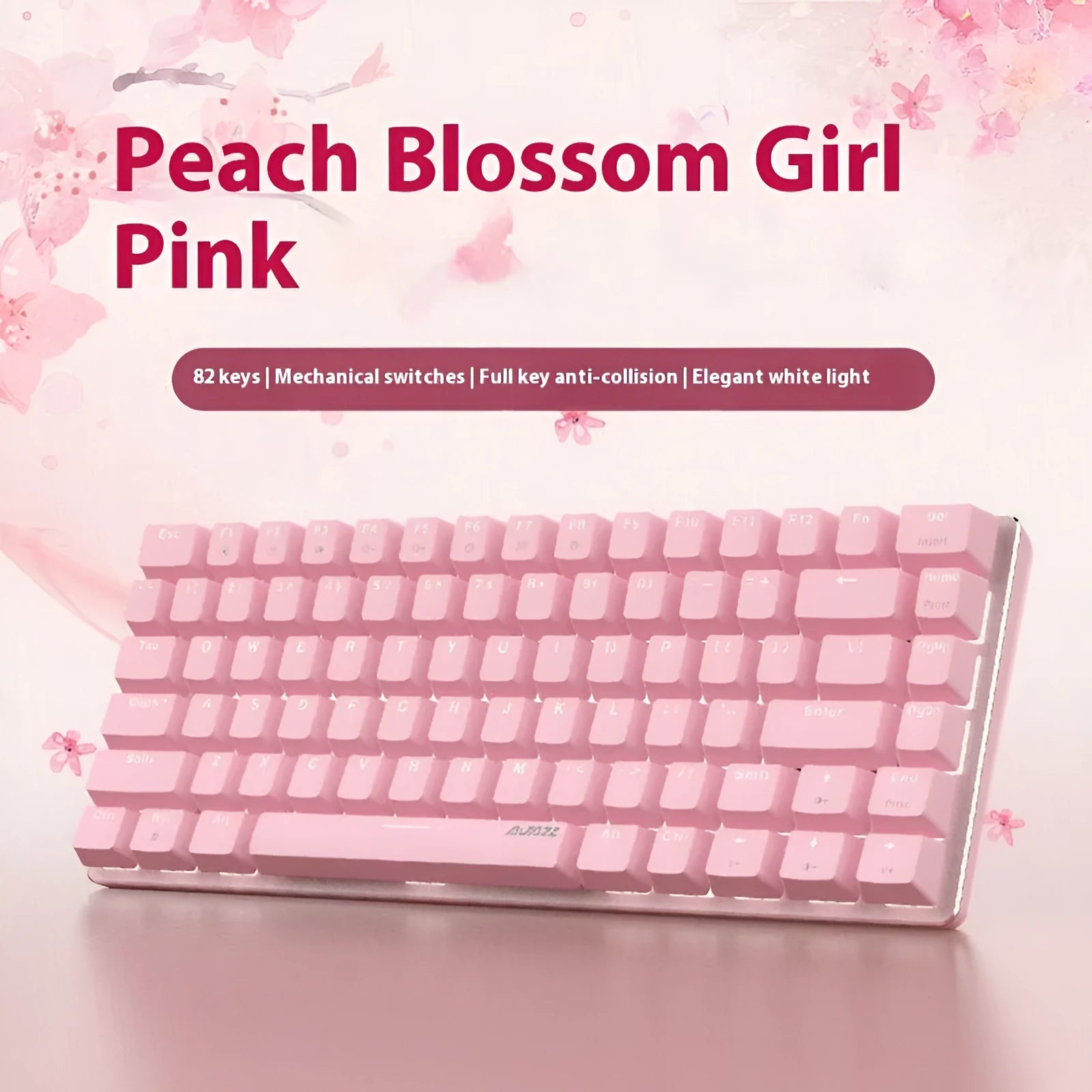 82-key mechanical keyboard with white backlight and metal construction showing red or green switch options