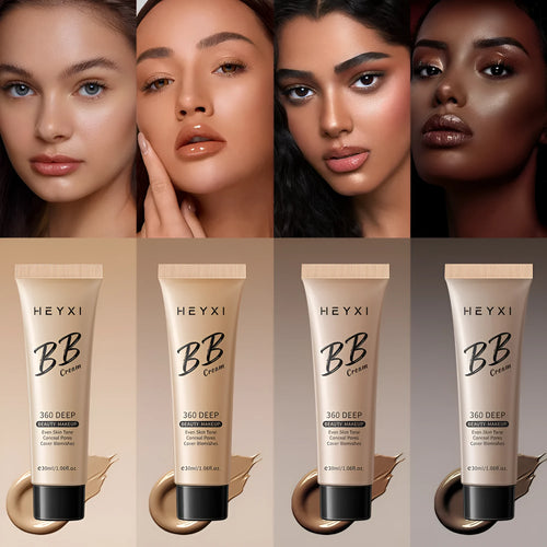 Waterproof BB cream in four shades 01, 02, 03, 04 with sweat-proof properties
