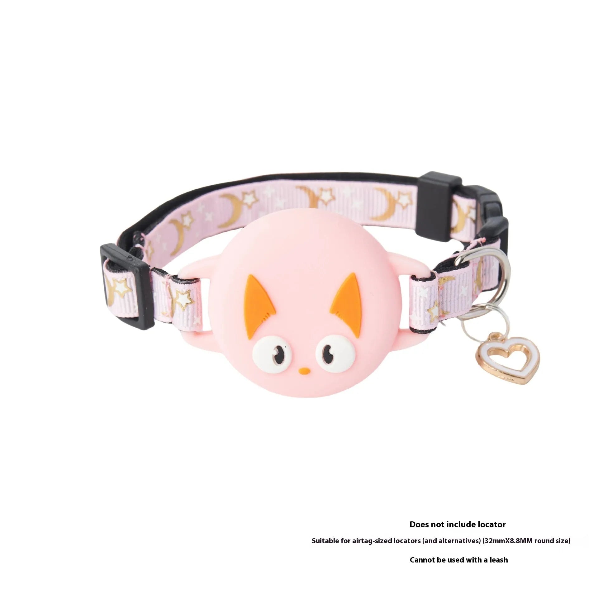 Adjustable cat collar with integrated plastic case for holding a white Apple AirTag, shown in pink.