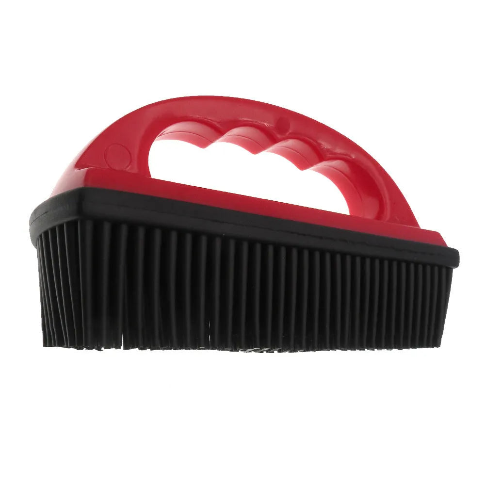 Red pet hair removal brush for grooming and carpet cleaning, dimensions 160mm by 85mm.