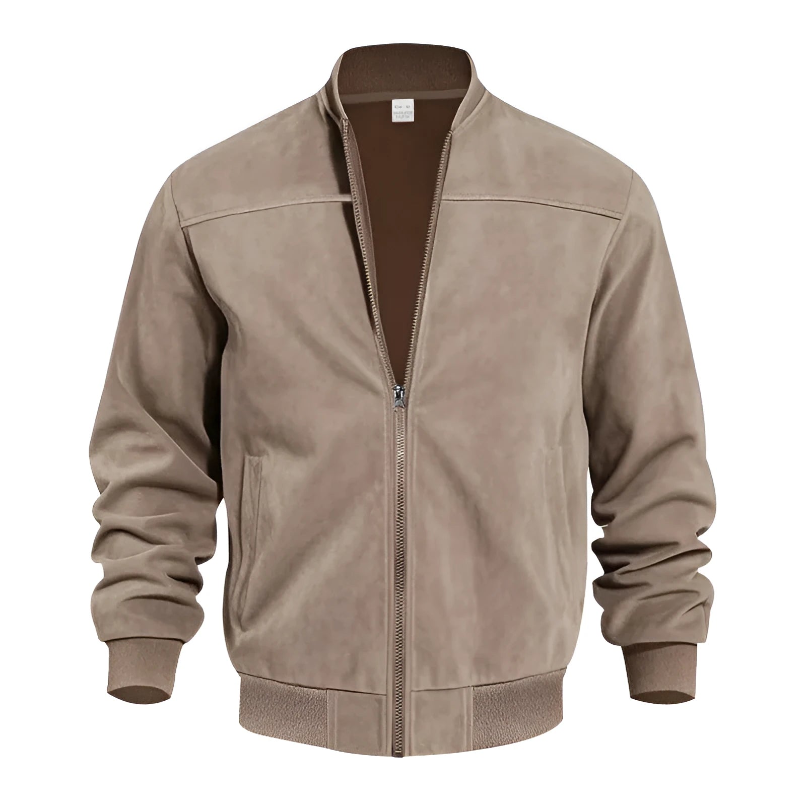 Men's plus size suede casual jacket with zipper closure in Army Green colour showing regular sleeve design