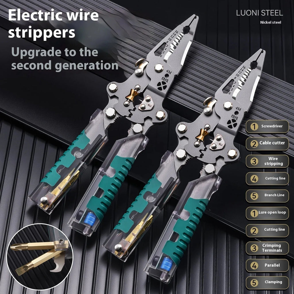 Electrician's pointed pliers and wire stripper with rust prevention in 215mm or 225mm sizes