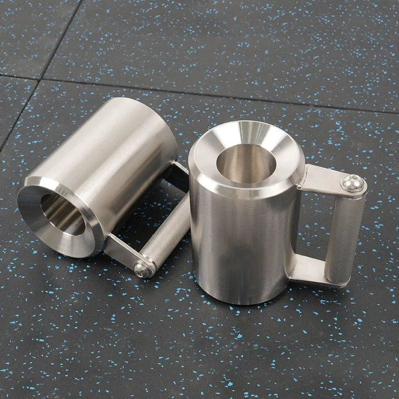 Silver stainless steel dumbbell weight cup with 8kg cast iron core for barbell training